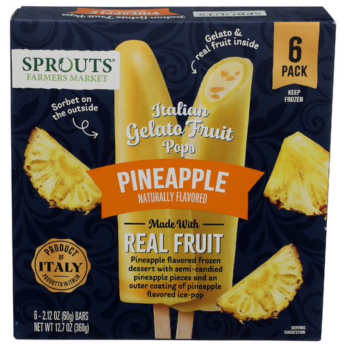 Sprouts Pineapple Italian Gelato Fruit Pops 6 Pack