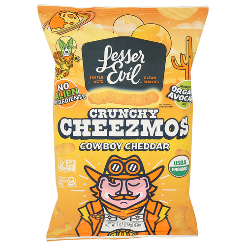 Lesser Evil Organic Cowboy Cheddar Crunchy Cheezmos